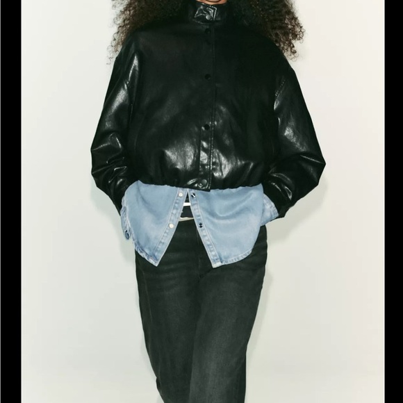 Black Leather Jacket with Denim Shirt - Picture 3 of 10